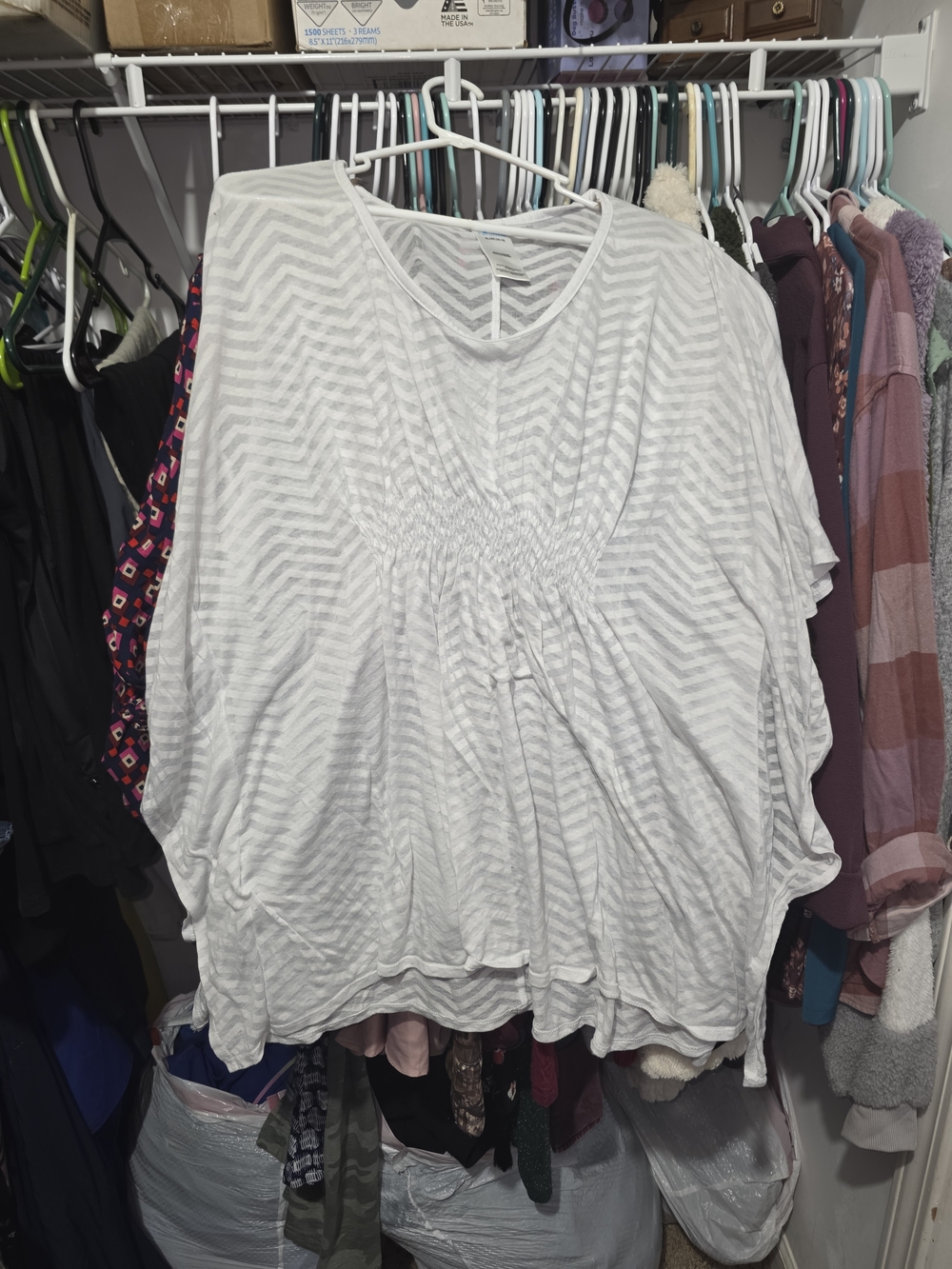 Lightweight White Chevron Smocked Women's Top Bathing Suit Cover Up
